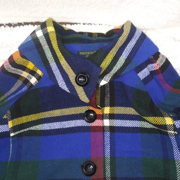 For Cynthia Wool Plaid Blue Jacket Coat Women's Size M - Picture 10 of 13
